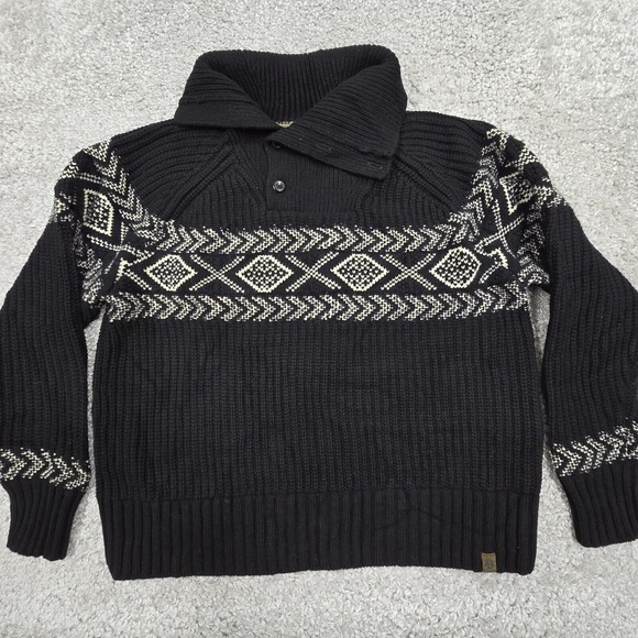 Banana Republic Sweater Mens XL Black Arran Fair Isle Wool Blend Chunky - Picture 1 of 12